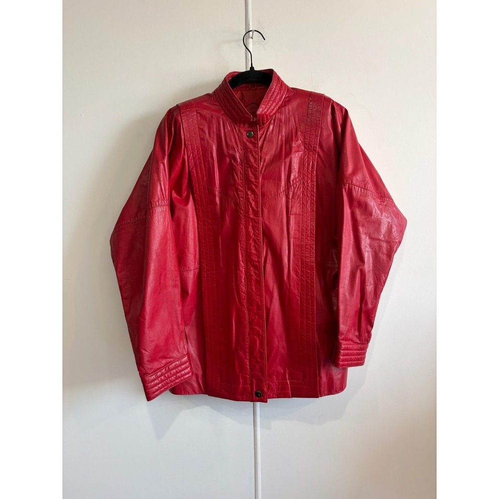 Vintage Braefair Jacket Juniors 9/10 Red Leather Quilted Collared Snap 80s